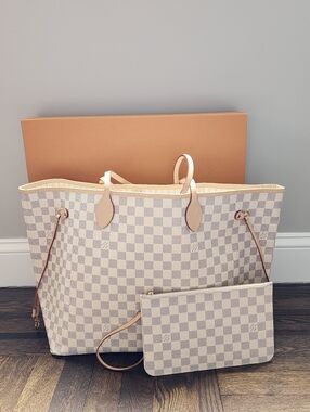 $2240 Brand New Louis Vuitton Neverfull Gm Damier Azur Creme